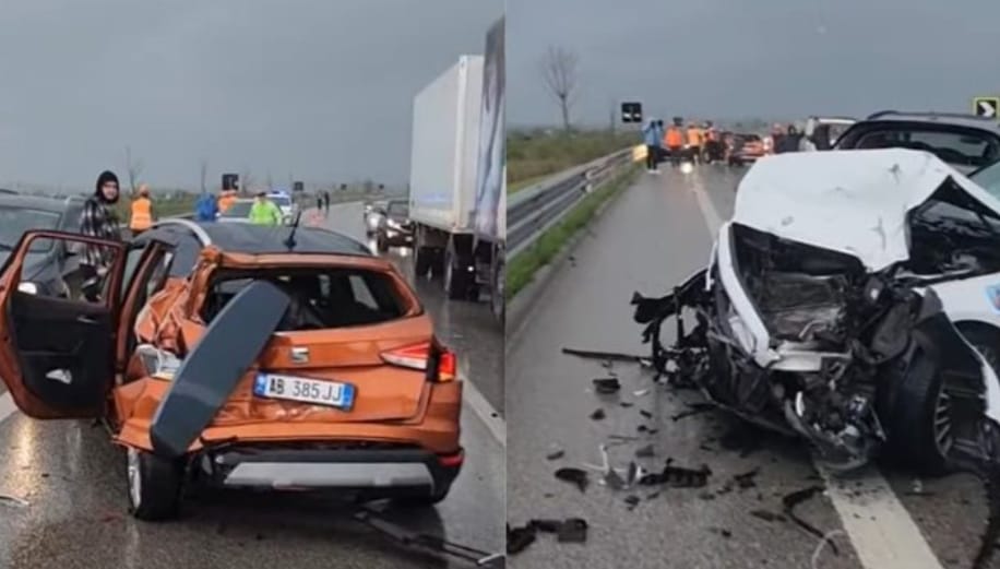 Aksident zinxhir në autostradën Lushnjë-Vlorë, 9 automjete përplasen me njëra-tjetrën, disa të plagosur
