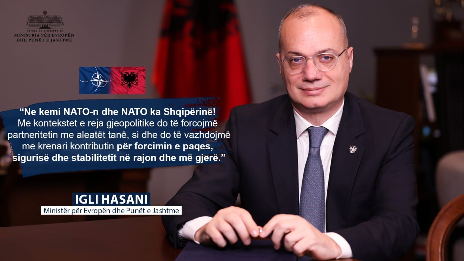 16-vjetori i anëtarësimit të Shqipërisë në NATO, ministri Hasani: Vazhdojmë kontributin për forcimin e paqes, sigurisë dhe stabilitetit në rajon dhe më gjerë