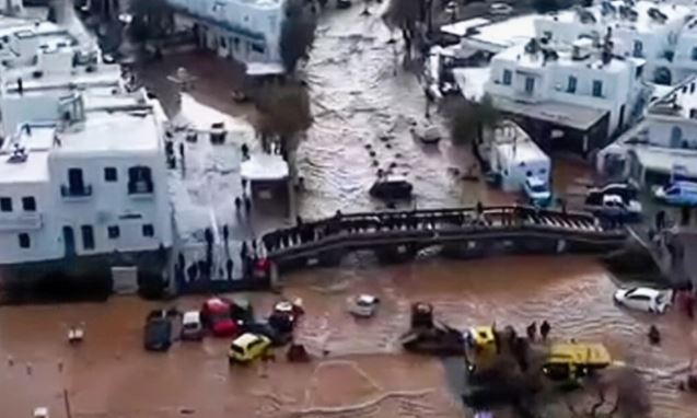Pamje apokaliptike në Greqi, përmbytje në Paros dhe Mykonos, në disa zona uji kaloi një metër