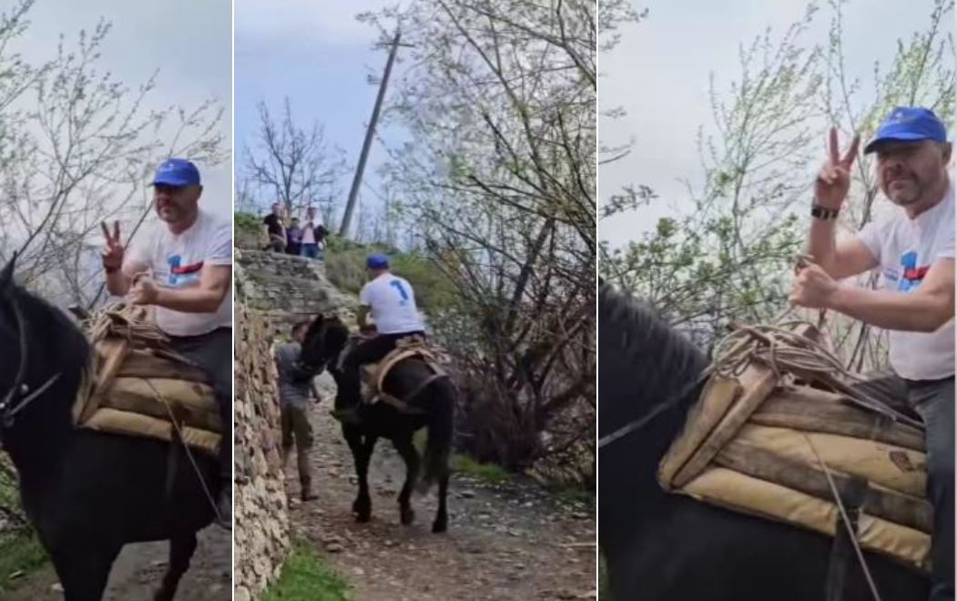 Video/ Pas incidentit të dhunshëm në Dibër, Xhelal Mziu del dhe kërkon votat mbi kalë