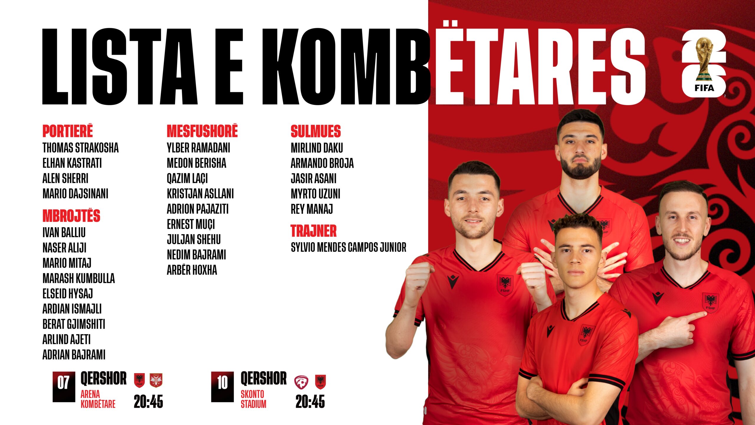 Kualifikueset e Kupës së Botës 2026/ Ndeshjet ndaj Serbisë e Letonisë, trajneri Silvinjo publikon listën