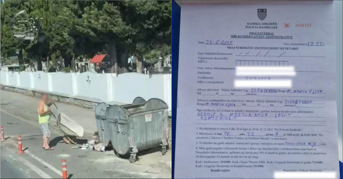FOTO – Hodhi mbeturinat jashtë konteneirëve, Policia e Bashkiake e Shkodrës gjobit qytetarin…