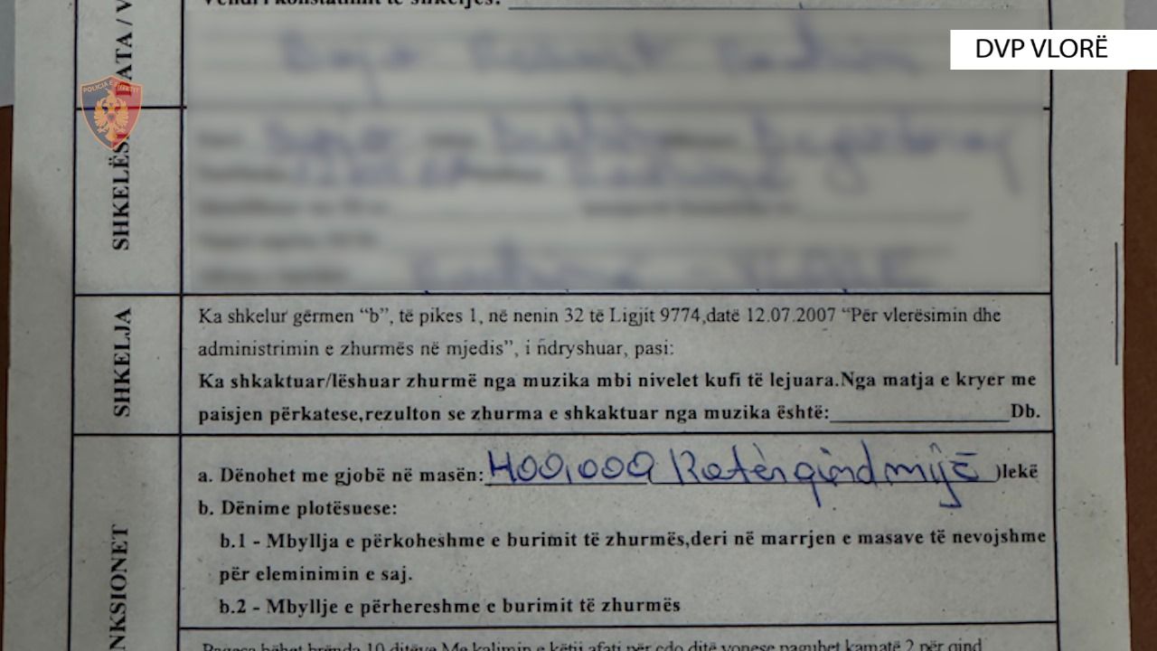 Muzikë pas orarit të lejuar, policia gjobë 400 mijë lekë për pronarin e lokalit në Radhimë