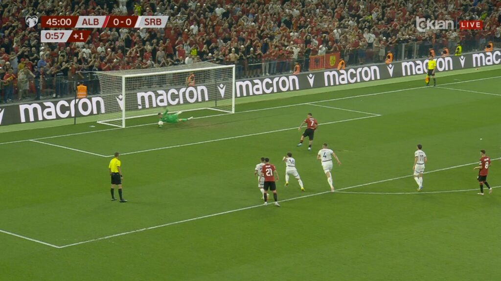 Pjesa e parë Shqipëri-Serbi, Hysaj fiton penallti, Manaj nuk shënon nga pika e bardhë