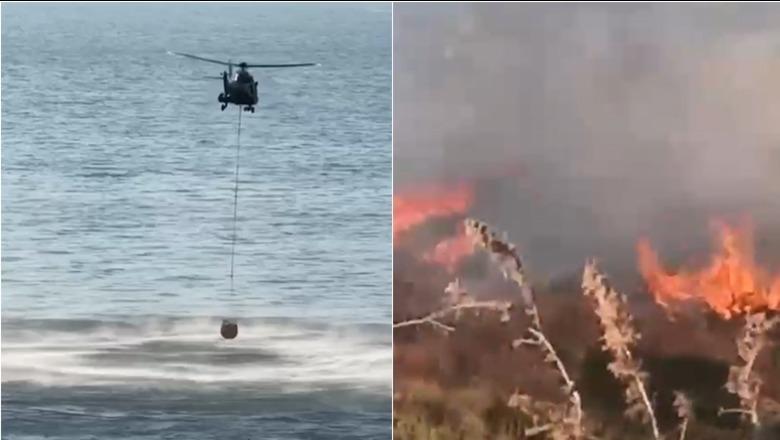 Zjarr në fshatin Çukë, ndërhyrje me helikopter