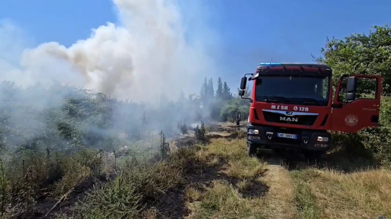 Zjarr në vendgrumbullimin e mbetjeve në Daullas të Fierit, flakët i afrohen varrezave të fshatit