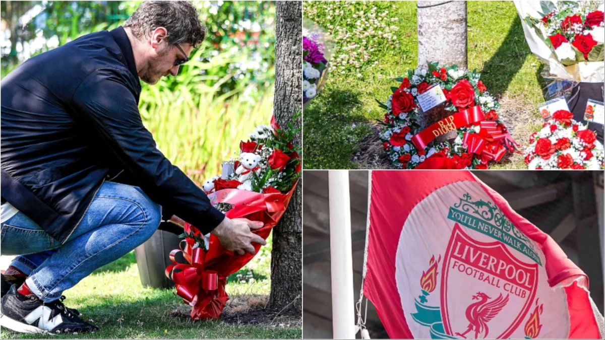 Flamuri ngrihet në gjysmështizë/ Lule, lot dhe heshtje në Anfield, tifozët e Liverpoolit nderojnë Diogo Jotën (FOTO)