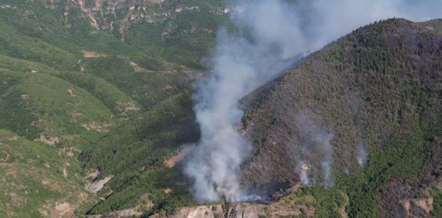 Korçë/ Zjarri në Dishnicë, pamje nga droni tregojnë përhapjen e flakëve, ndërhyrja ndërpritet, rifillon nesër