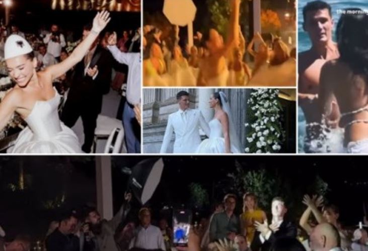 VIDEO/ Me plis në kokë, “shqiponjë” dhe valle shqiptare! Futbollisti i Interit e “djeg” në dasmën përrallore me modelen shqiptare