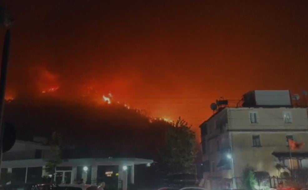 Flakët në faqen e malit mbi Delvinë po afrohen pranë puseve të gazit, dhjetëra zjarrfikëse po tentojnë shuarjen e zjarrit