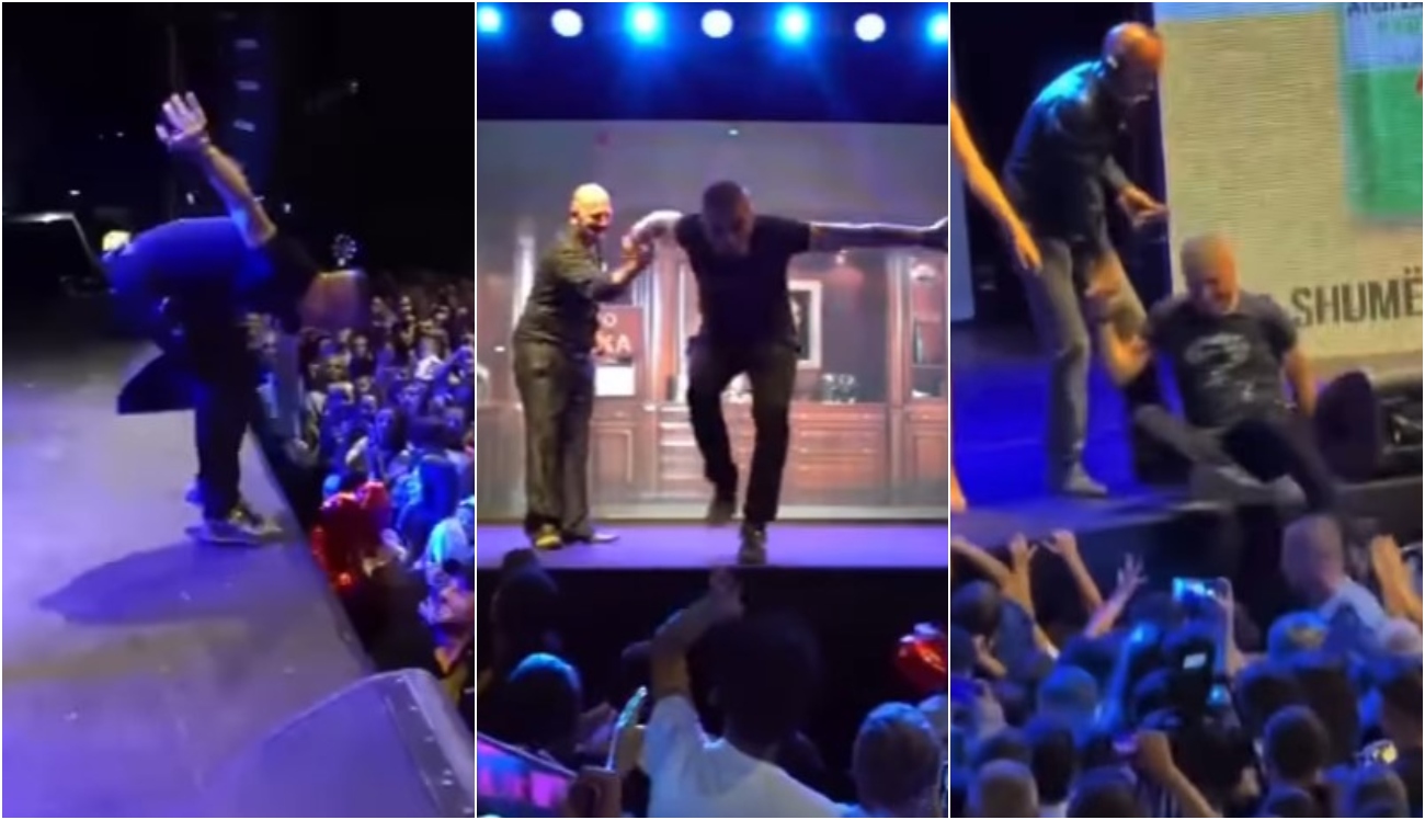 Kur skena të surprizon, Salsano Rrapi rrëzohet në skenë, por e kthen momentin në spektakël