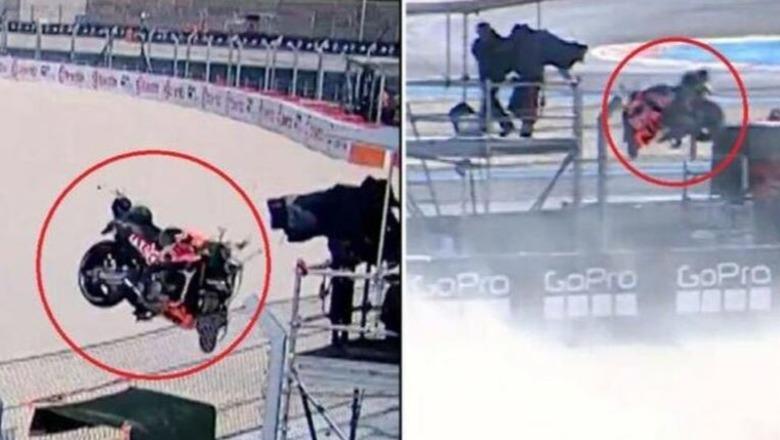 VIDEO/ Incident i frikshëm në MotoGP, kameramani i shpëton mrekullisht përplasjes
