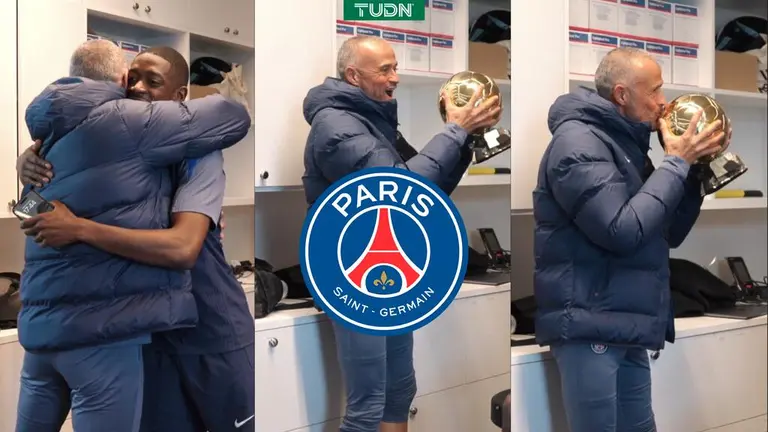 Momenti gazmor kur trajneri Enrique takon Dembelen pasi ky i fundit fitoi Topin e Artë (VIDEO)