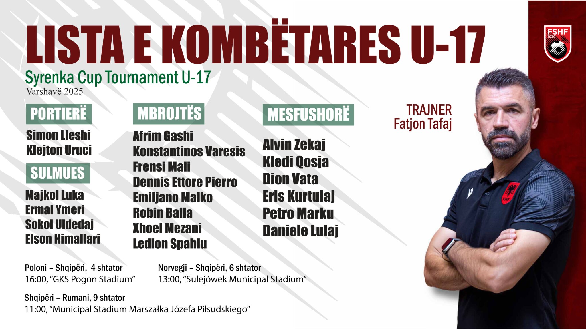 Shqipëria U-17 nis nesër grumbullimin, trajneri Tafaj fton 20 lojtarë