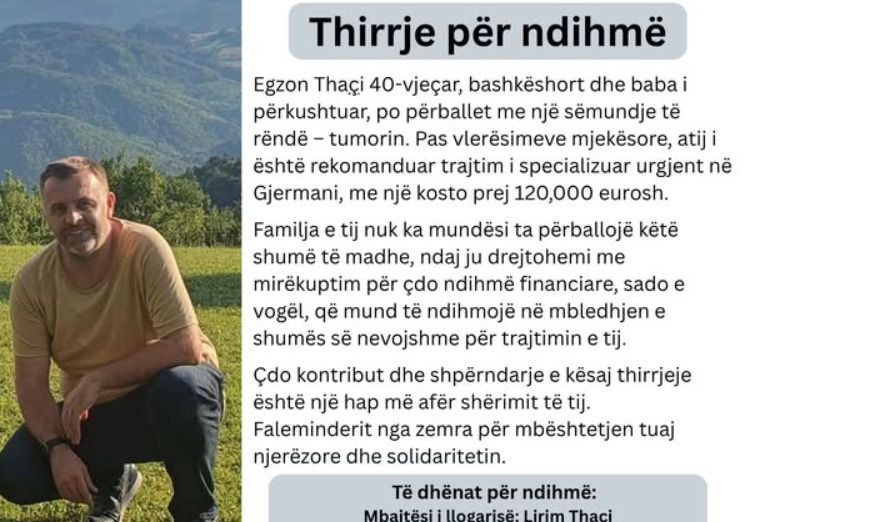 APEL për ndihmë për shërimin e Egzon Thaçit