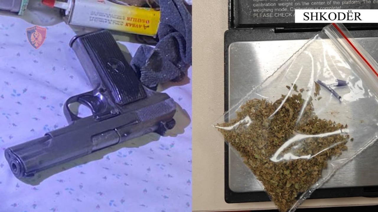 Emri/ Pistoletë, municion luftarak dhe drogë në Shkodër, arrestohet 40-vjeçari dhe procedohet i mituri