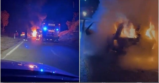 Momente paniku në Pukë, automjeti përfshihet nga flakët në mes të rrugës