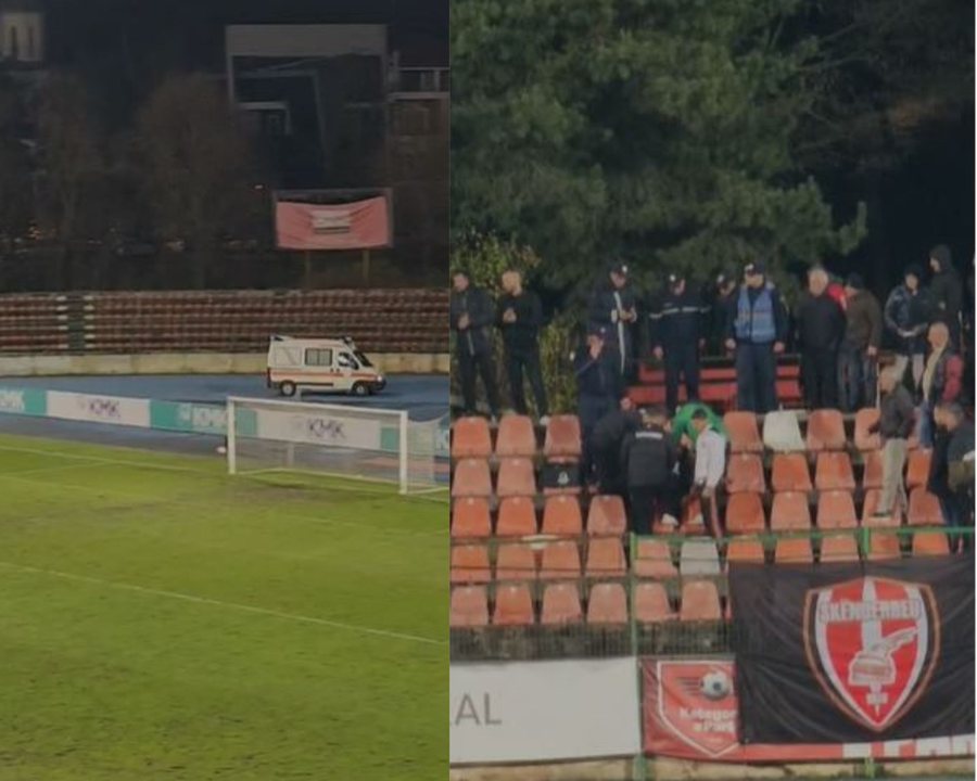 Ndërpritet ndeshja Skënderbeu-Lushnja, tifozi korçar ndihet keq, dërgohet në spital me ambulancë