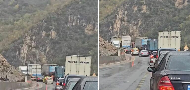 Reshjet e dendura paralizojnë qarkullimin/ Trafik i rënduar gjatë gjithë ditës në aksin Elbasan–Librazhd