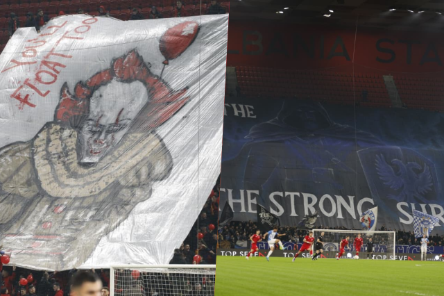 FOTO/ Nga tullumbacet e kuqe tek mesazhi bardheblu në tribuna, koreografitë e tifozerive në derbi