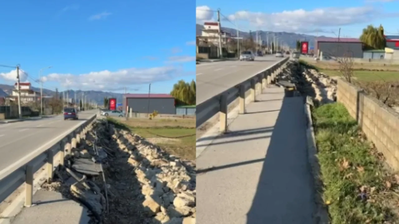 U rikonstruktua para disa vitesh, shembet një pjesë e trotuarit në aksin Pogradec–Qafë Plloçë