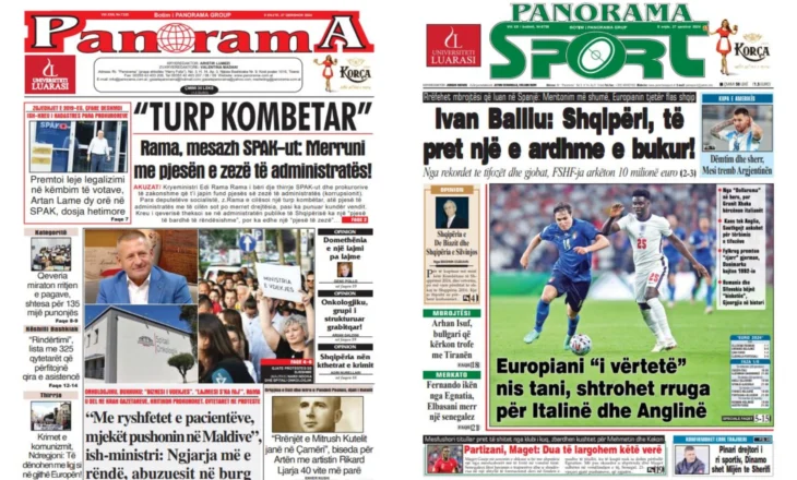 Lexoni faqen e parë të gazetës “Panorama”, “Panorama Sport” dhe “Gazeta Shqiptare”