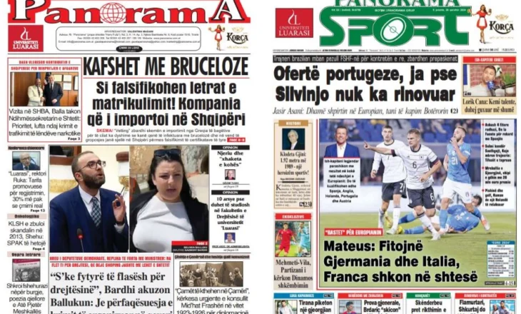 Lexoni faqen e parë të gazetës “Panorama”, “Panorama Sport” dhe “Gazeta Shqiptare”