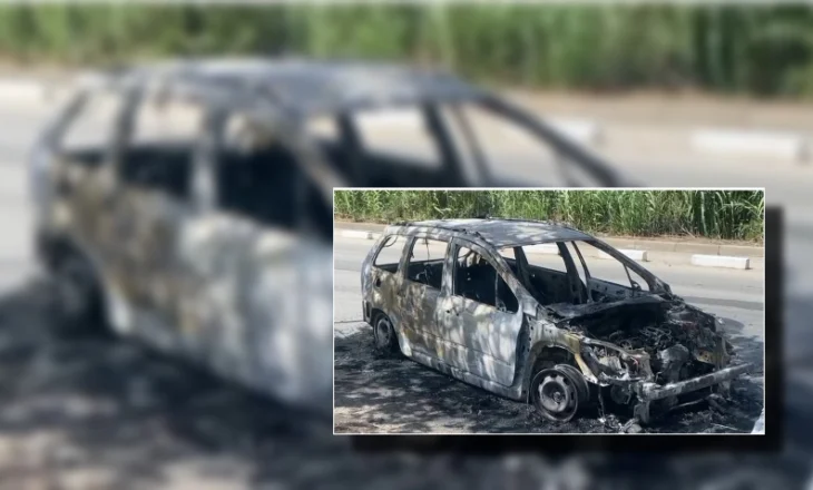 VIDEO/ Përfshihet nga flakët automjeti në Orikum! Makina shkrumbohet plotësisht pasi zjarrfikësja u vonua prej trafikut të rënduar, ja çfarë dyshohet