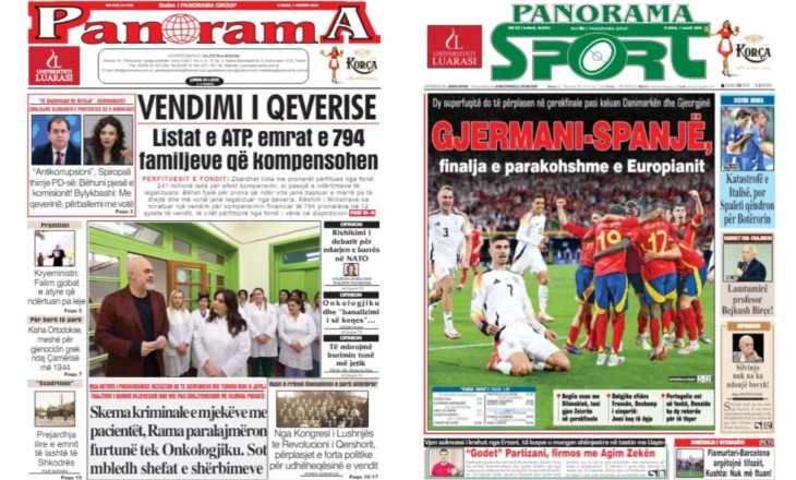 Lexoni faqen e parë të gazetës “Panorama”, “Panorama Sport” dhe “Gazeta Shqiptare”