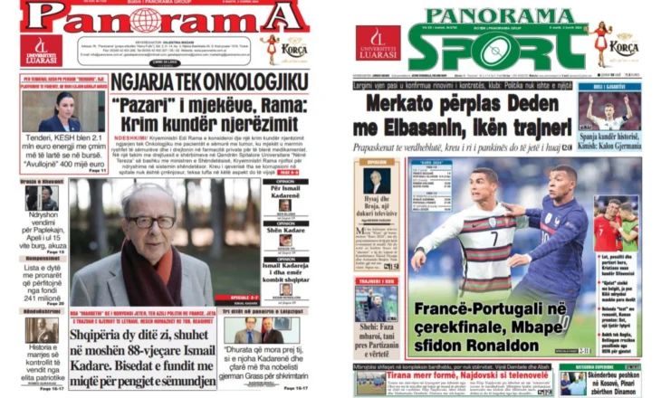 Lexoni faqen e parë të gazetës “Panorama”, “Panorama Sport” dhe “Gazeta Shqiptare”