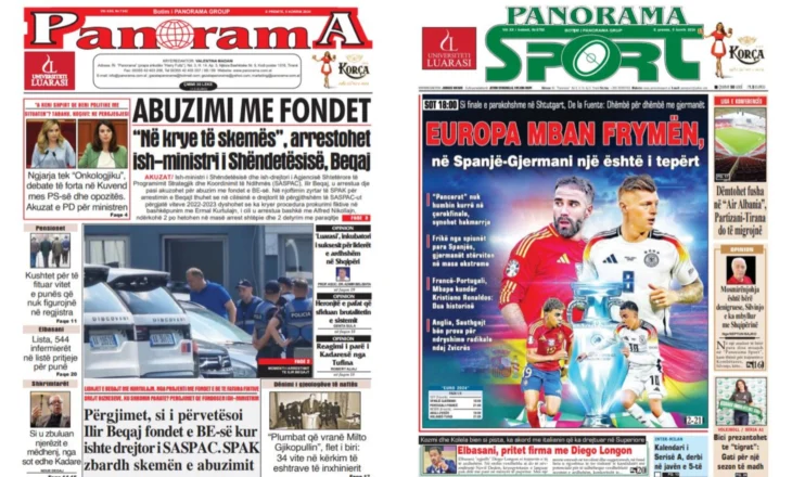 Lexoni faqen e parë të gazetës “Panorama”, “Panorama Sport” dhe “Gazeta Shqiptare”