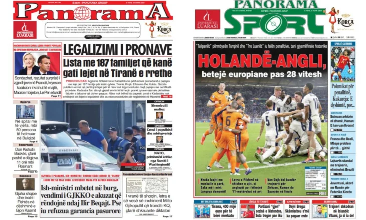 Lexoni faqen e parë të gazetës “Panorama”, “Panorama Sport” dhe “Gazeta Shqiptare”