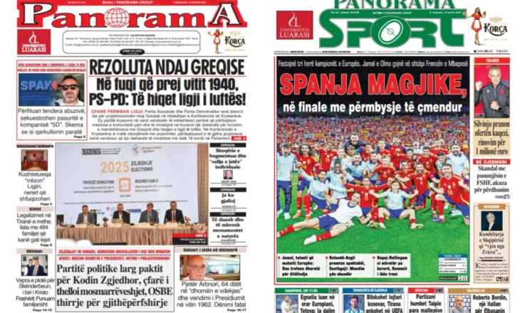 Lexoni faqen e parë të gazetës “Panorama”, “Panorama Sport” dhe “Gazeta Shqiptare”