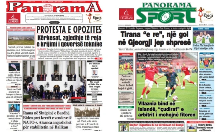 Lexoni faqen e parë të gazetës “Panorama”, “Panorama Sport” dhe “Gazeta Shqiptare”