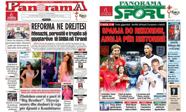 Lexoni faqen e parë të gazetës “Panorama”, “Panorama Sport” dhe “Gazeta Shqiptare”