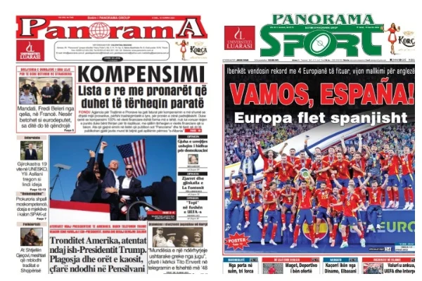 Lexoni faqen e parë të gazetës “Panorama”, “Panorama Sport” dhe “Gazeta Shqiptare”