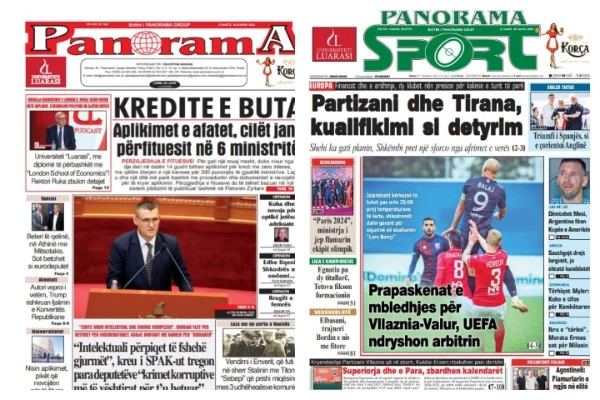 Lexoni faqen e parë të gazetës “Panorama”, “Panorama Sport” dhe “Gazeta Shqiptare”