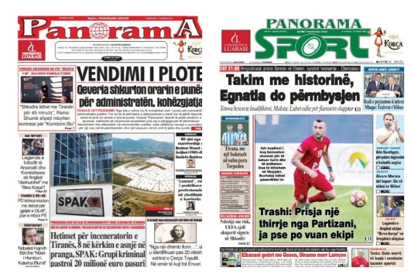 Lexoni faqen e parë të gazetës “Panorama”, “Panorama Sport” dhe “Gazeta Shqiptare”