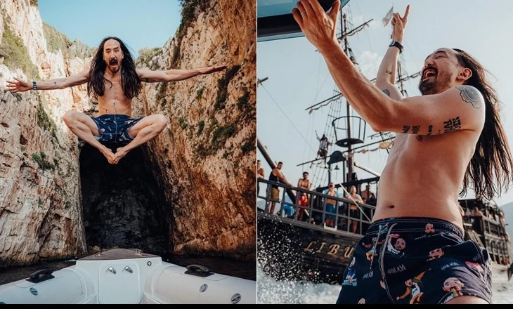 DJ i famshëm amerikan, Steve Aoki shijon bregdetin e Vlorës, viziton shpellën e ‘Haxhi Alisë’