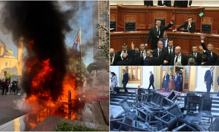 Kaosi në Kuvend/ Protesta në foto, momenti kur deputeti i PD i vendos flakën karrigeve! Çfarë nuk u pa në TV