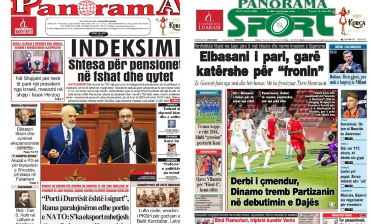 Lexoni faqen e parë të gazetës “Panorama” dhe “Panorama Sport”