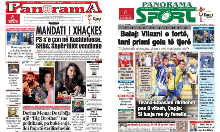 Lexoni faqen e parë të gazetës “Panorama” dhe “Panorama Sport”