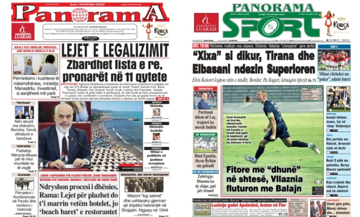 Lexoni faqen e parë të gazetës “Panorama” dhe “Panorama Sport”