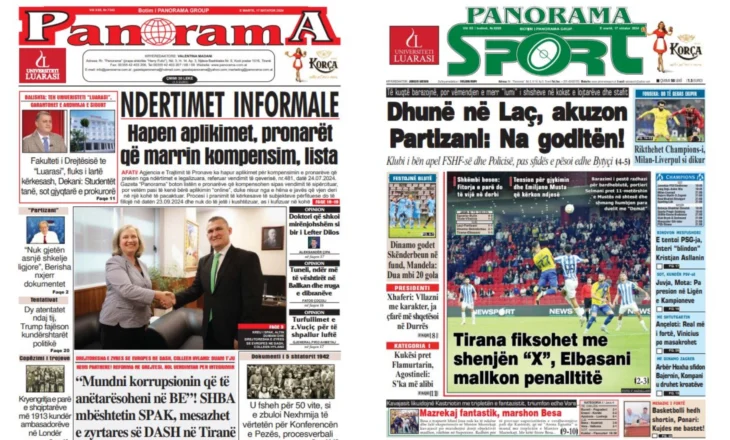 Lexoni faqen e parë të gazetës “Panorama” dhe “Panorama Sport”