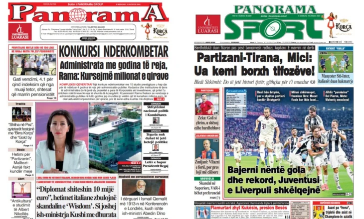 Lexoni faqen e parë të gazetës “Panorama” dhe “Panorama Sport”