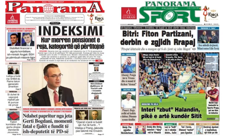 Lexoni faqen e parë të gazetës “Panorama” dhe “Panorama Sport”