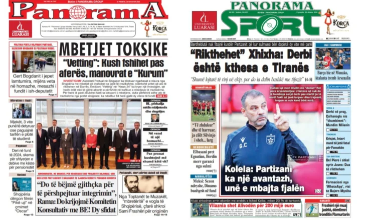 Lexoni faqen e parë të gazetës “Panorama” dhe “Panorama Sport”