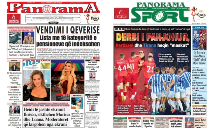 Lexoni faqen e parë të gazetës “Panorama” dhe “Panorama Sport”