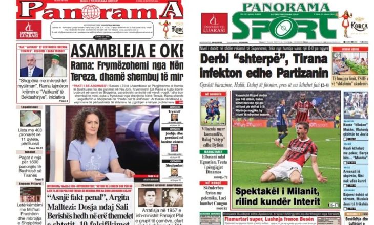 Lexoni faqen e parë të gazetës “Panorama” dhe “Panorama Sport”