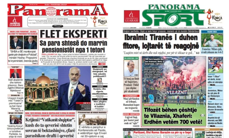 Lexoni faqen e parë të gazetës “Panorama” dhe “Panorama Sport”